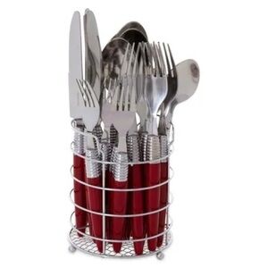 Red Stainless Steel Cutlery Set with Holder